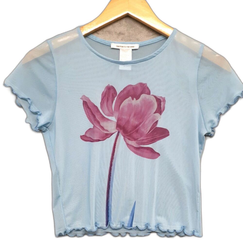 Gaze Light Blue Crop Top with Pink Floral Design